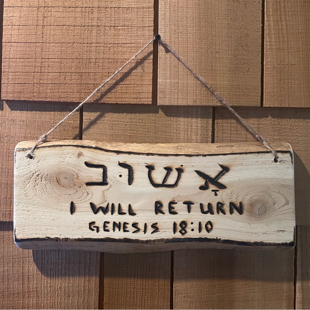 Rustic Wooden Wall Sign with Hebrew Text